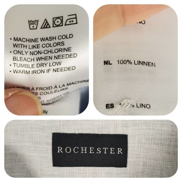 Rochester Button Front Collared Short Sleeves Linen Blue Top Sz 2XL - Picture 9 of 11